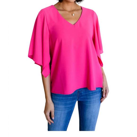 NEW ONE ELEVEN NORTH forever fine flounce sleeve blouse in hot pink - Picture 1 of 3